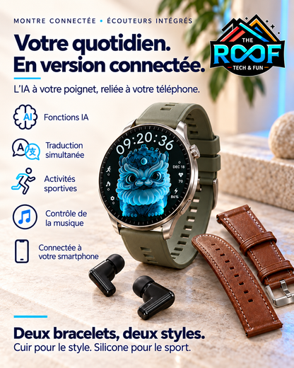 Beifa AI Montre Connectée avec Écouteurs Intégrés – Traduction IA
